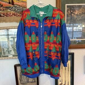 Vintage‎ 90s Lavon Windbreaker Jacket Womens Medium Aztec Geometric Southwestern